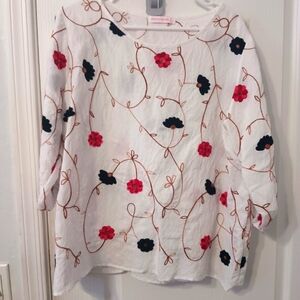 Floral Embroidered Red,White And Blue (Dark) Top